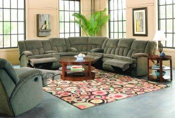 Brown Fabric Stylish Sectional Sofa W/Recliners & Drop Table