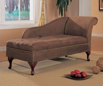 Chocolate Brown Microfiber Chaise Lounge W/Flip Open Storage