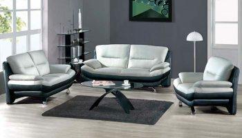 Two Toned Grey & Black Leather Contemporary Living Room