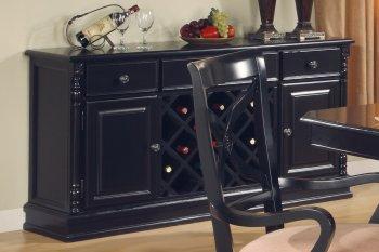 Black Semi Gloss Finish Traditional Server w/Wine Storage Racks