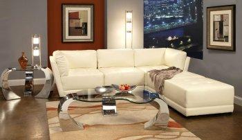 White Bonded Leather Modern Sectional Sofa W/Tufted Seats