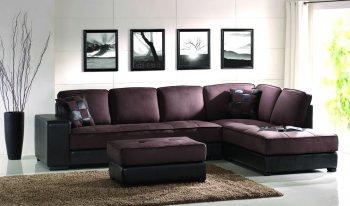 Brown Microfiber Modern Sectional Sofa W/Bycast Leather Base