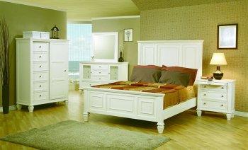 Classic White Finish Stylish Bedroom W/Oversized Headboard Bed