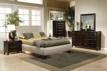 Contemporary Bedroom W/Beige Fabric Upholstered Bed