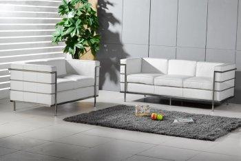 Le Corbusier Style Grande Sofa & Loveseat Set in White Leather