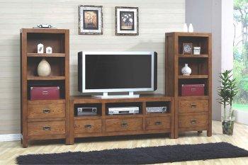 Walnut Finish Stylish TV Stand W/Optional Media Towers