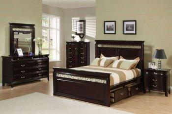 Dark Espresso Finish Contemporary Bedroom W/Storage Bed