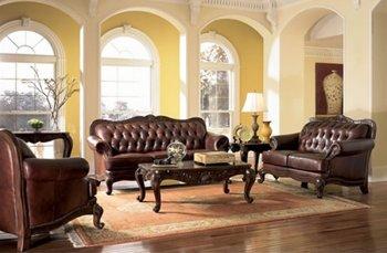 Tri Tone Button Tufted Leather Classic Elegant Living Room