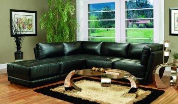 Black Bonded Leather Modern Sectional Sofa W/Tufted Seats