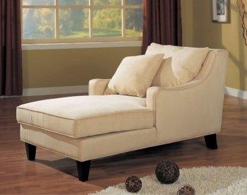 Cream Microfiber Classic Chaise Lounge W/Cappuccino Finish Base