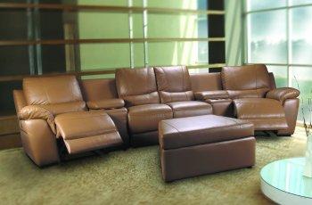 Beige Leatherette Home Theater Sectional W/Motorized Recliners