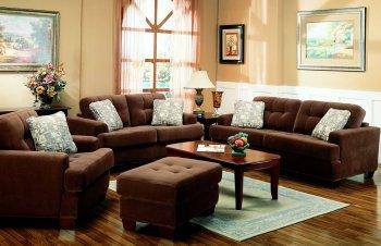 Brown Terry Cloth Stylish Living Room W/Button Tufted Seats