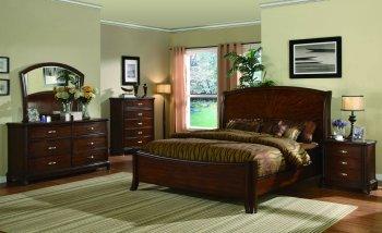 Cherry Finish Stylish Bedroom W/Sunburst Inlays Details